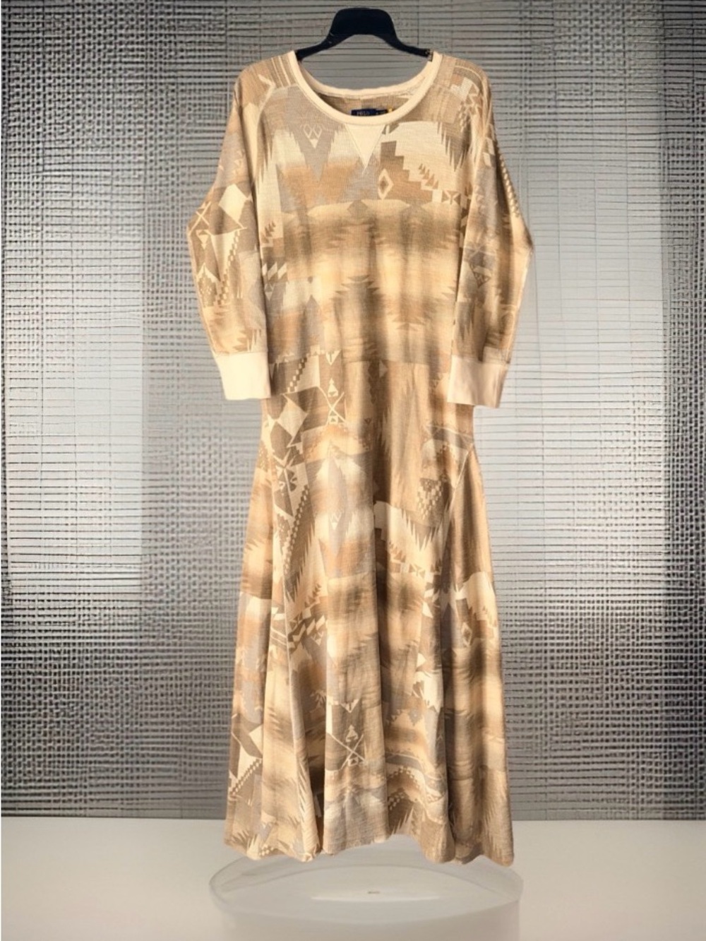 NwoT Polo Ralph Lauren Beige Southwestern Long Sleeve Flared Maxi Dress-XL-EC